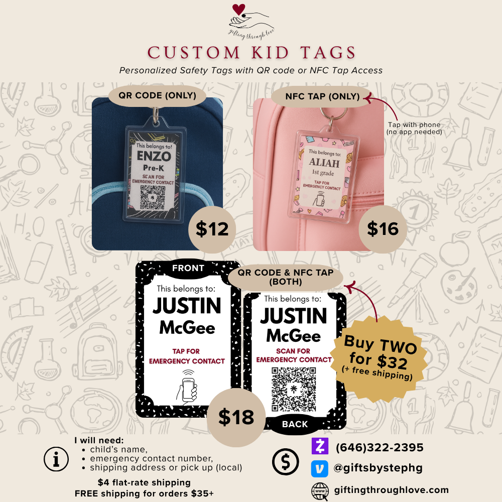 Custom Backpack Safety Tag for Kids β QR Code & NFC Emergency Contact Keychain