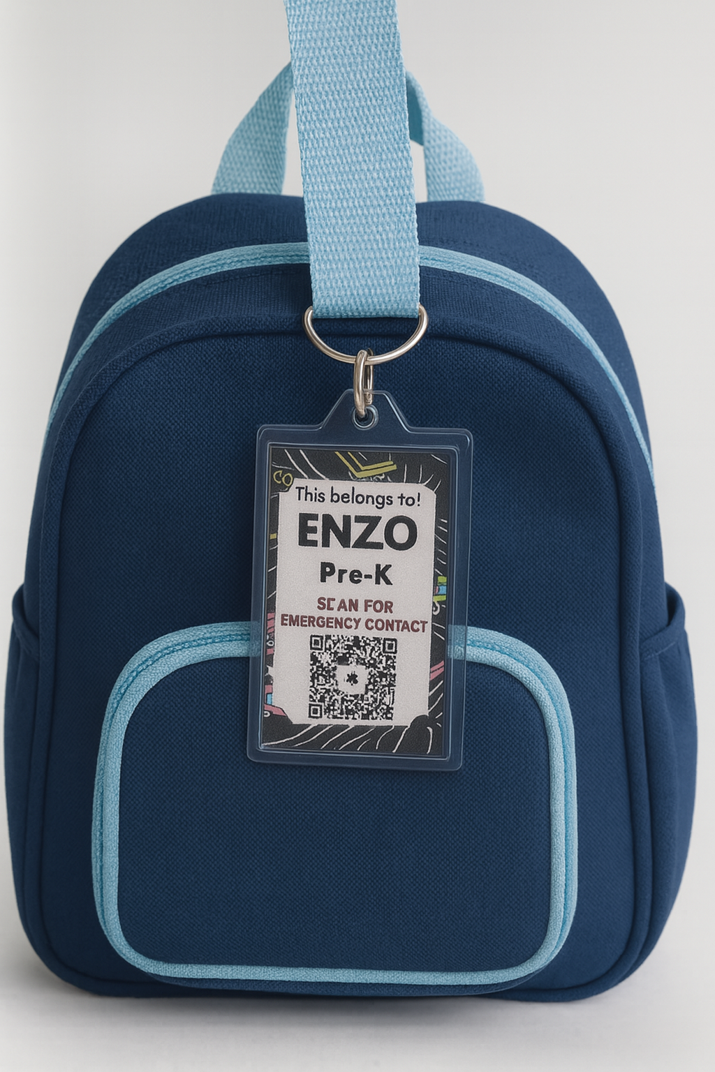 Custom Backpack Safety Tag for Kids – QR Code & NFC Emergency Contact Keychain