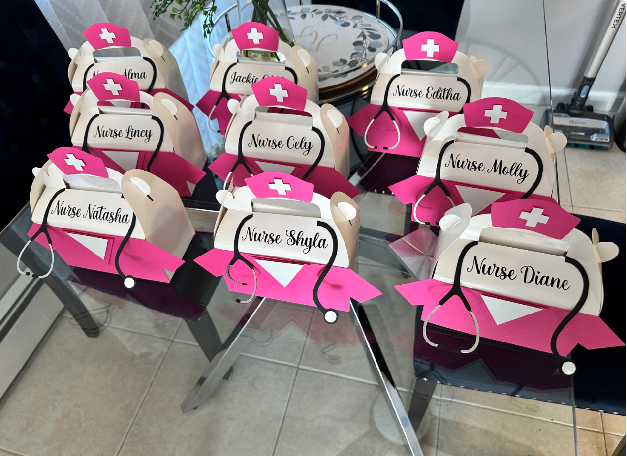 Personalized Nurse Treat Box - Custom Nurse Gift Box for Nurses Week Graduation RN LPN Healthcare Workers - Premium White Cardstock Box with Secure Lid - Ready to Fill with Snacks Self-Care Work Tools Keepsakes
