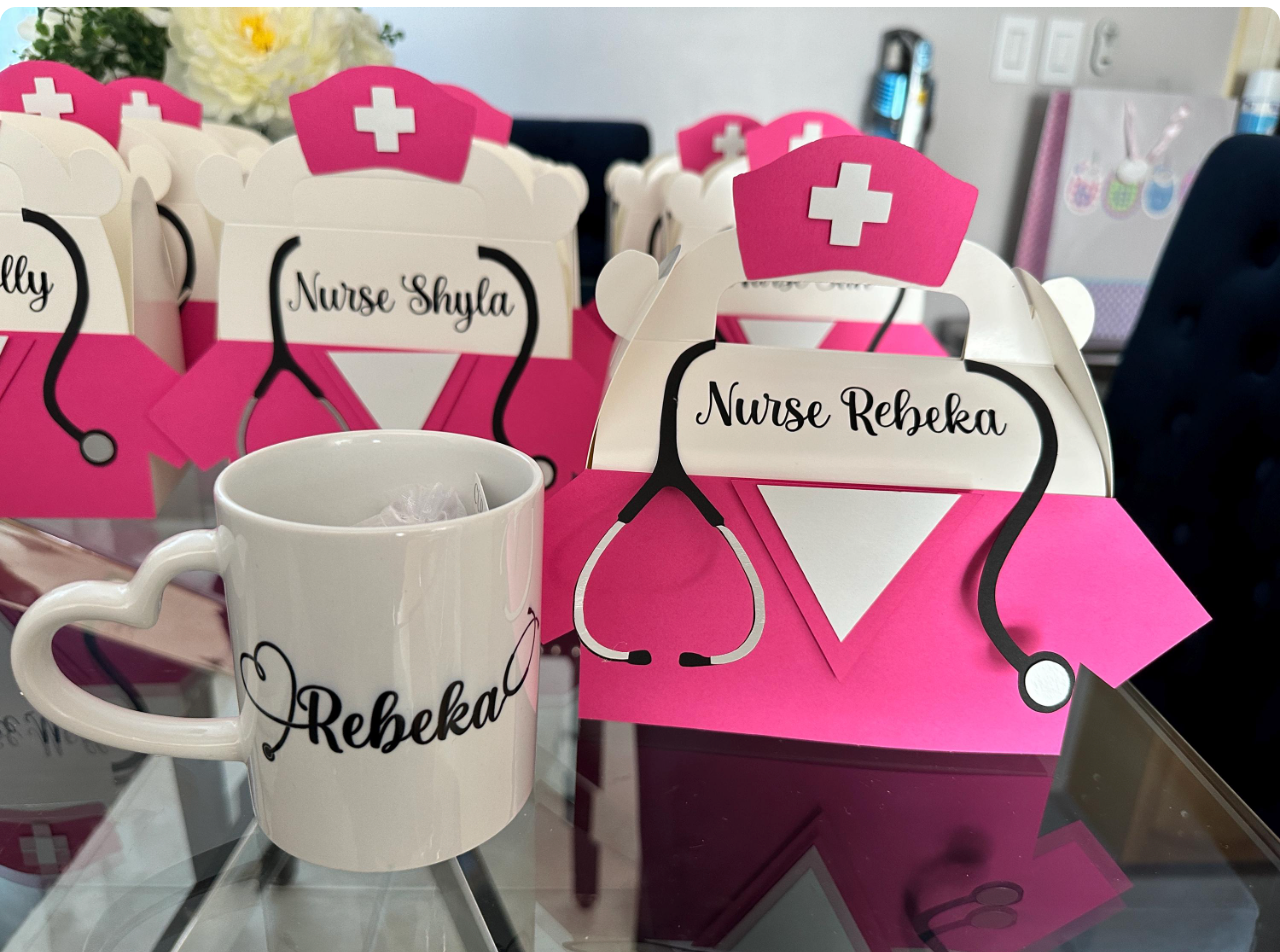 Personalized Nurse Treat Box - Custom Nurse Gift Box for Nurses Week Graduation RN LPN Healthcare Workers - Premium White Cardstock Box with Secure Lid - Ready to Fill with Snacks Self-Care Work Tools Keepsakes