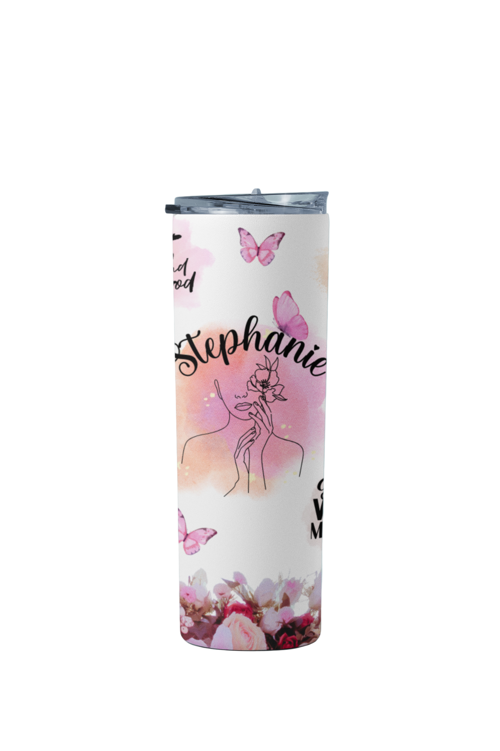 Personalized Floral & Butterfly Scripture Tumbler – Custom Name Stainless Steel Travel Cup
