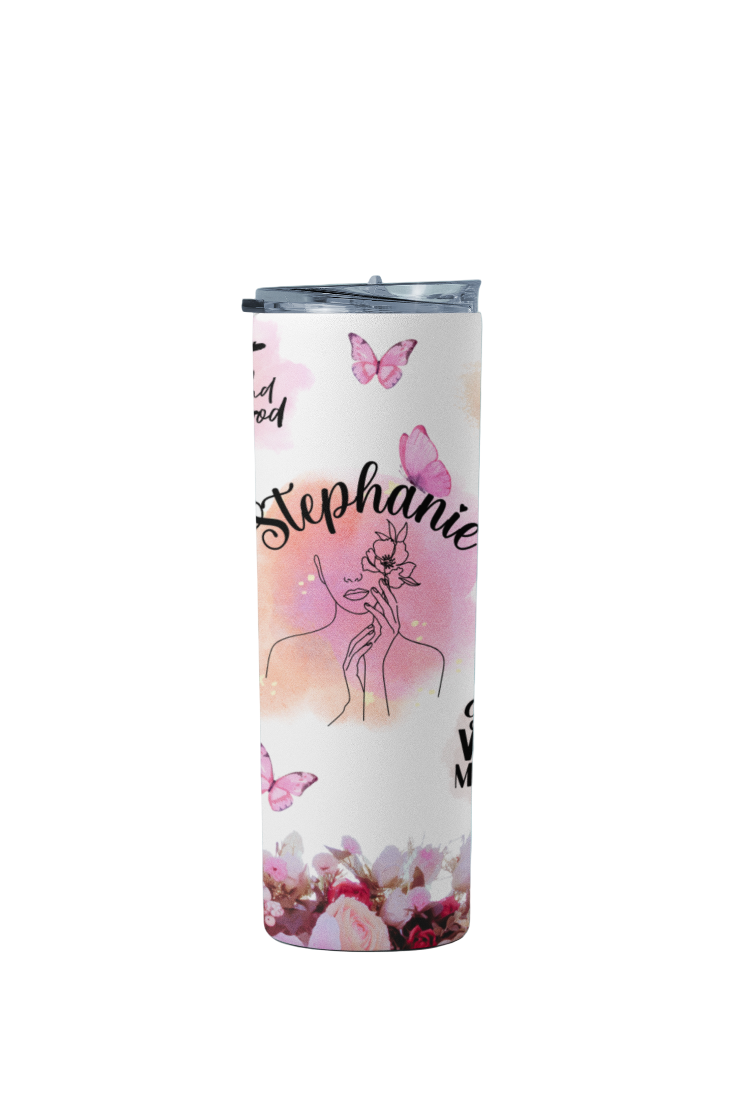 Personalized Floral & Butterfly Scripture Tumbler – Custom Name Stainless Steel Travel Cup