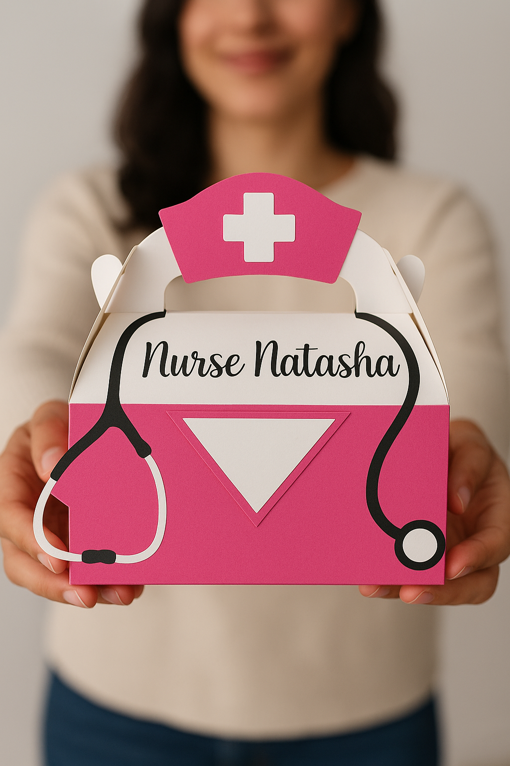 Personalized Nurse Treat Box - Custom Nurse Gift Box for Nurses Week Graduation RN LPN Healthcare Workers - Premium White Cardstock Box with Secure Lid - Ready to Fill with Snacks Self-Care Work Tools Keepsakes