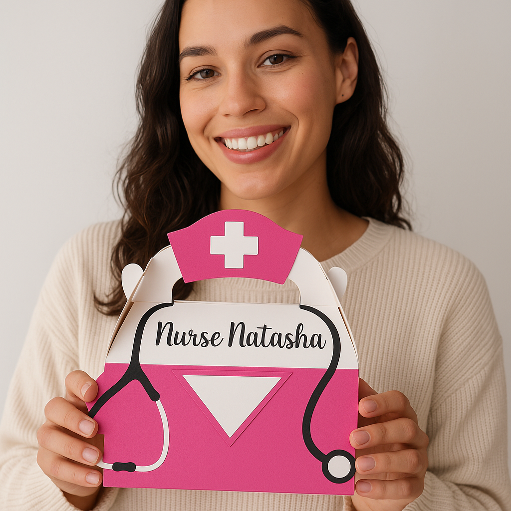 Personalized Nurse Treat Box - Custom Nurse Gift Box for Nurses Week Graduation RN LPN Healthcare Workers - Premium White Cardstock Box with Secure Lid - Ready to Fill with Snacks Self-Care Work Tools Keepsakes